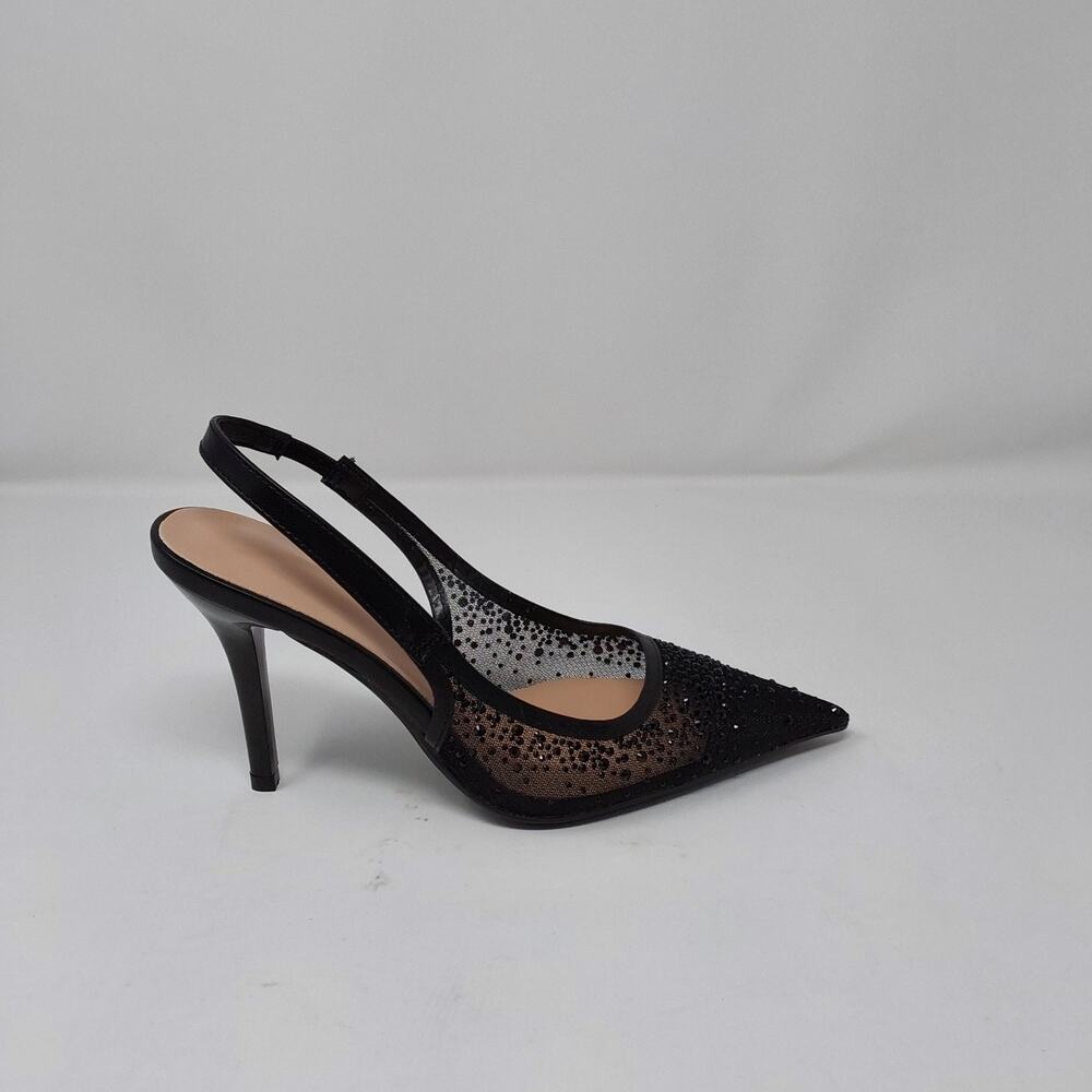 Women’s Black Rhinestone Mesh Slingback Stiletto Heels Pointed Toe Pumps Size 6 - Picture 11 of 16